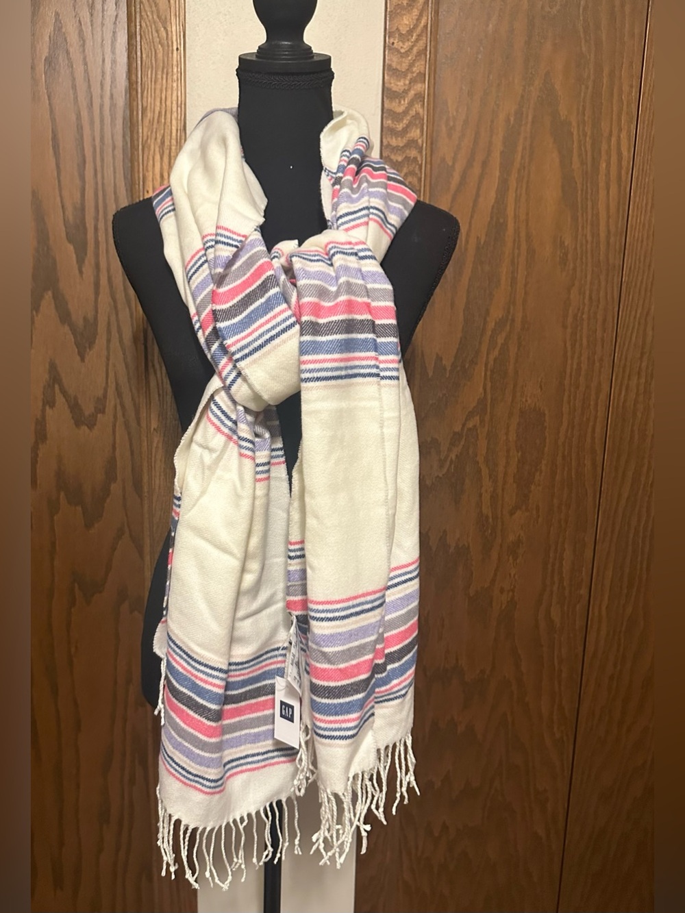 NWT Gap Oversized Neutral Stripe Fringe Scarf